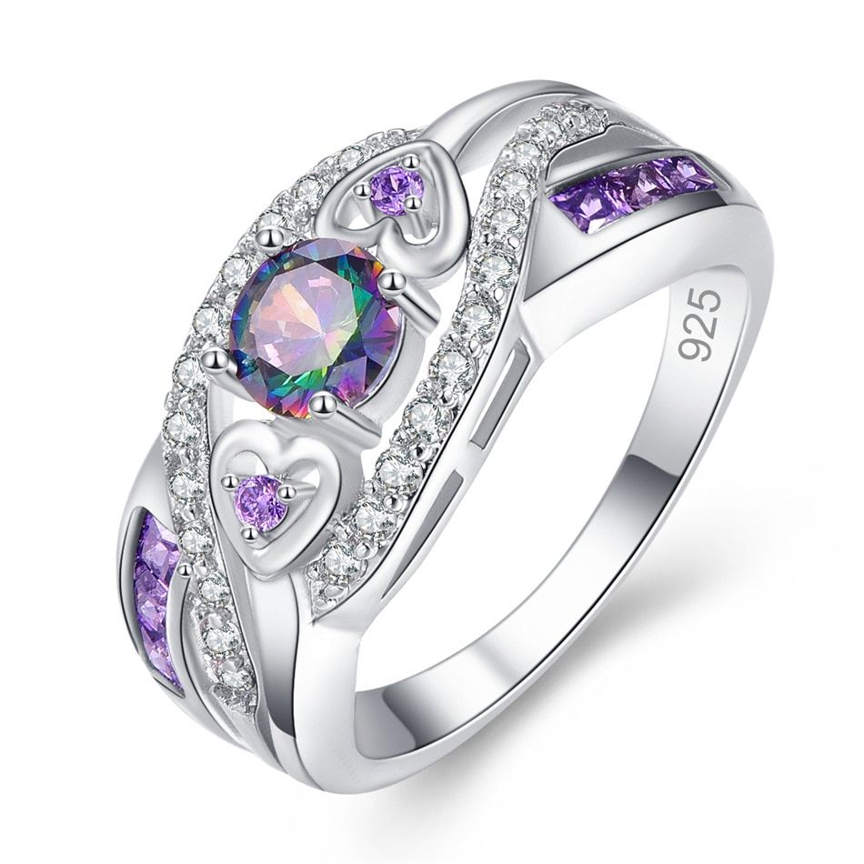 Fruitful Trendy Stainless Steel Exquisite Multicolour Zircon Luxury Rings Love Heart Couple Violet Diamonds Female Wedding Ring