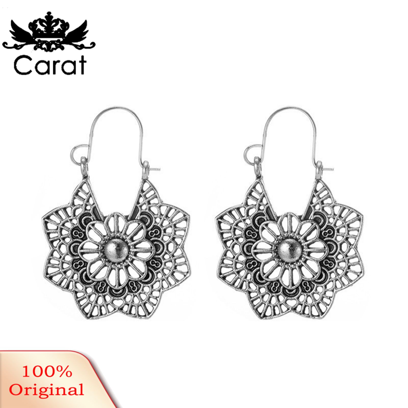 Carat 1 Pair Earrings Vintage Multi-shape Alloy Delicate Carved Ear Hook for Banquet