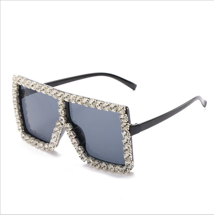 C67SilverDiamond No-ChainVintage Big Square Sunglasses Women Top Quality Goggles Mens Oversize Sun Glasses Female Fashion Famous Brand Black Eyewear