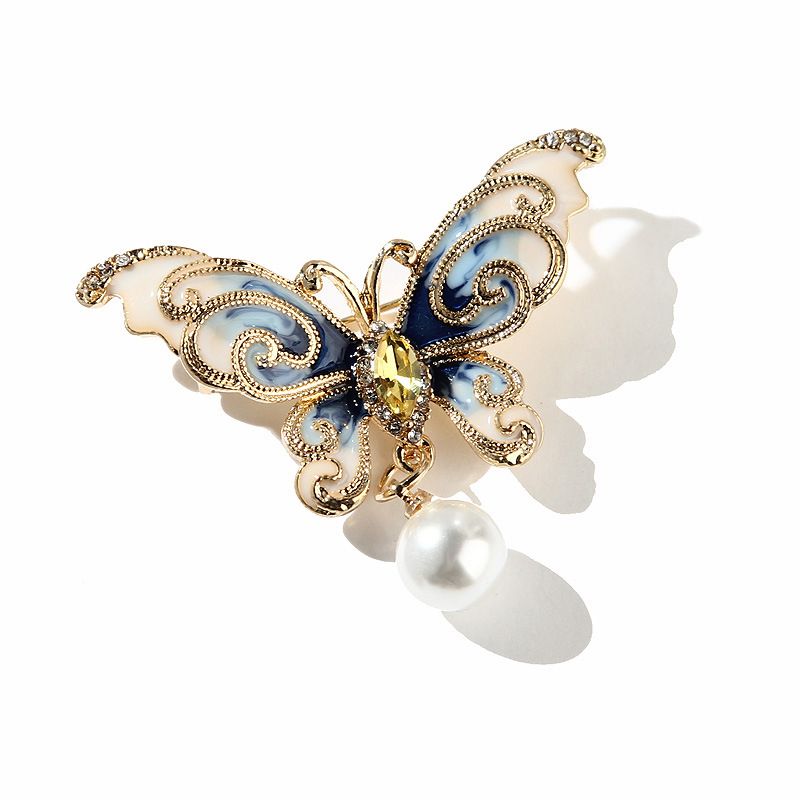 Fashion Women Butterfly Pins Rhinestone Enamel Pearl Insect Brooches Pin Jewelry