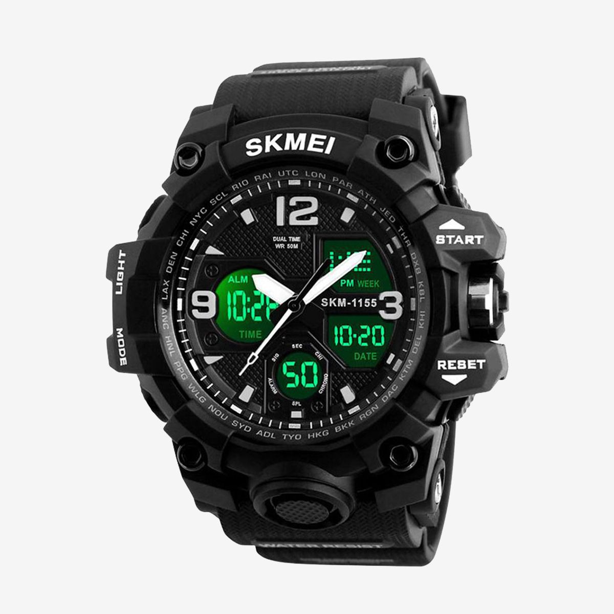 SKMEI Sport Digital Chronograph Dual Display Alarm 50M Waterproof EL Light Watch For Men 1155B
