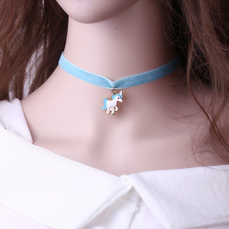 HORSE Necklace For Girls Children Kids Enamel Cartoon jewelry Women Animal Lace HORSE Choker Necklace Pendant Unicorn Party