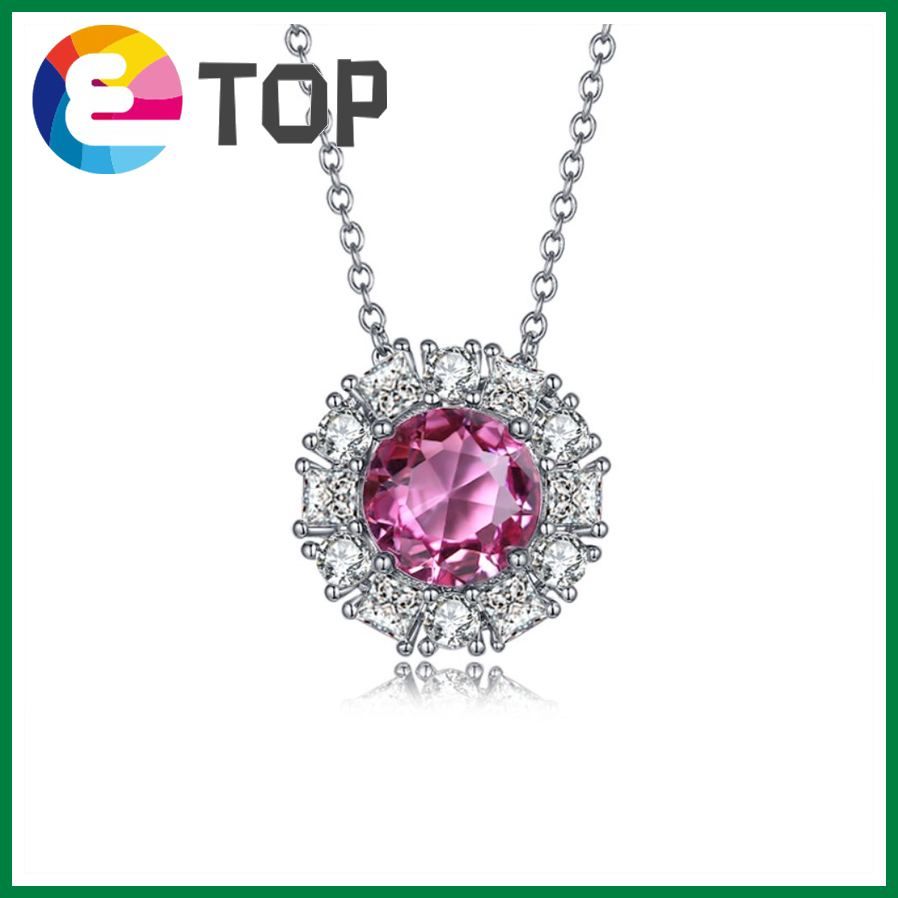 European And American Fashion Jewelry Valentine'S Day Pink Gemstone Women'S Collarbone Chain Pendant