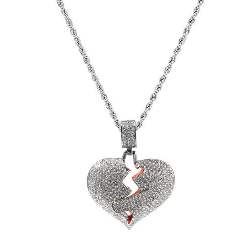 Iced Out Broke Heart Band-Aid Pendant Rhinestone Pendant Necklace For Men Women Fashion Hip hop Jewelry