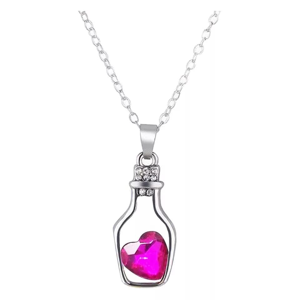 Pink Collares Men Wish Bottle Crystal Heart Pendant Necklace For Women Chain Jewelry