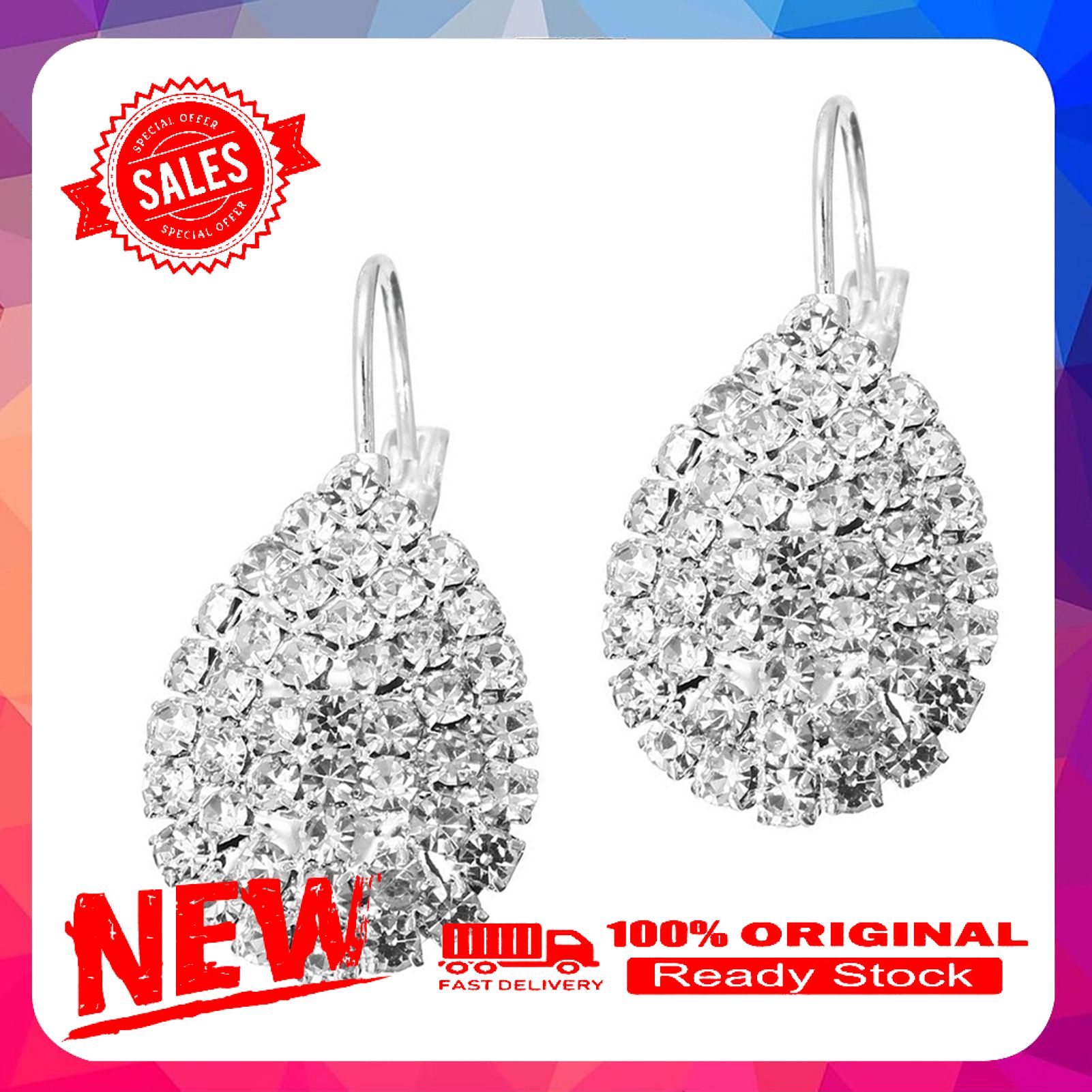 Ear Dangle Rhinestone Waterdrop Pattern Plated Silver Beautiful Exquisite Earrings for Dating