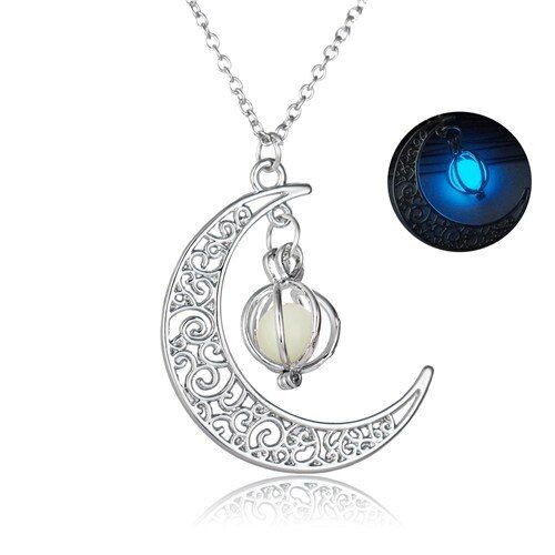 Glow in the Dark Girl Power Necklace for Women Fashion Jewelry Glow Bright Cute Kawaii Moon collar Women Necklaces with Chain