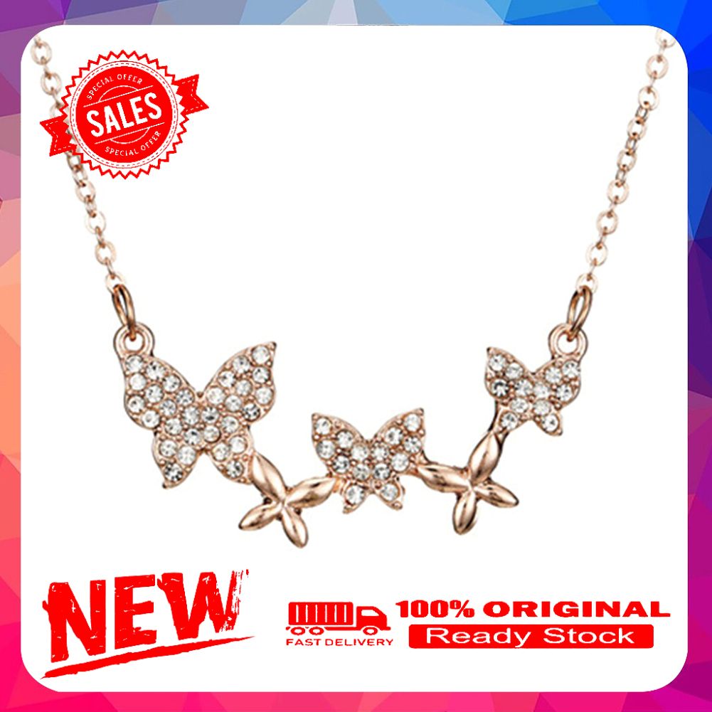 Women's Rhinestone Inlaid Butterfly Pendant Necklace Choker Clavicle Jewelry