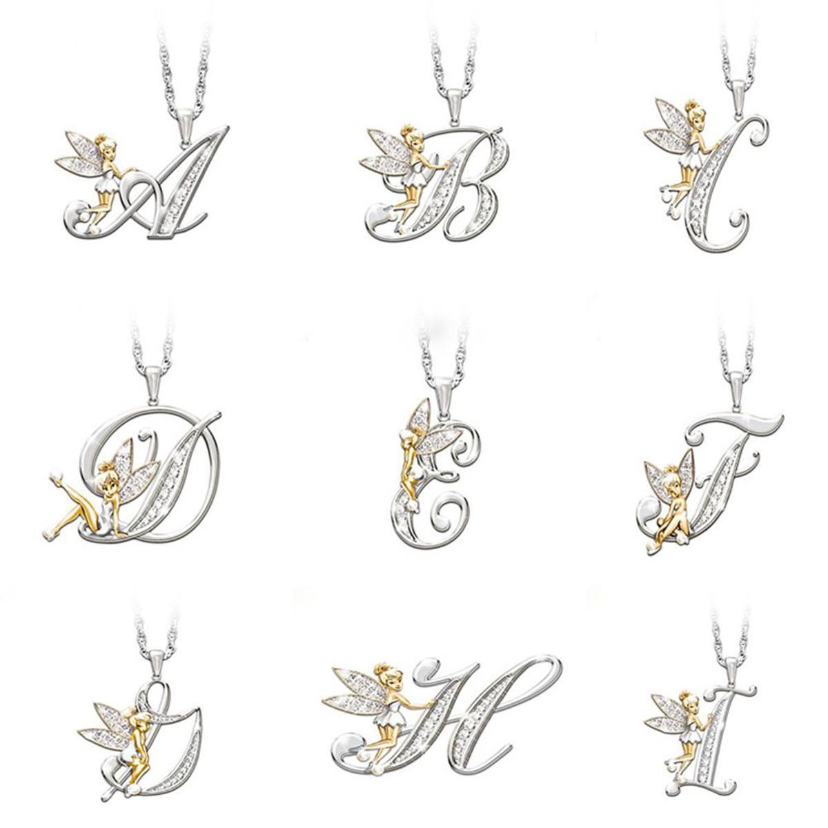 Fashion Sweet Flower Fairy Elf Angel Choker English Letter Initial Pendant Necklace Women Jewelry Gift