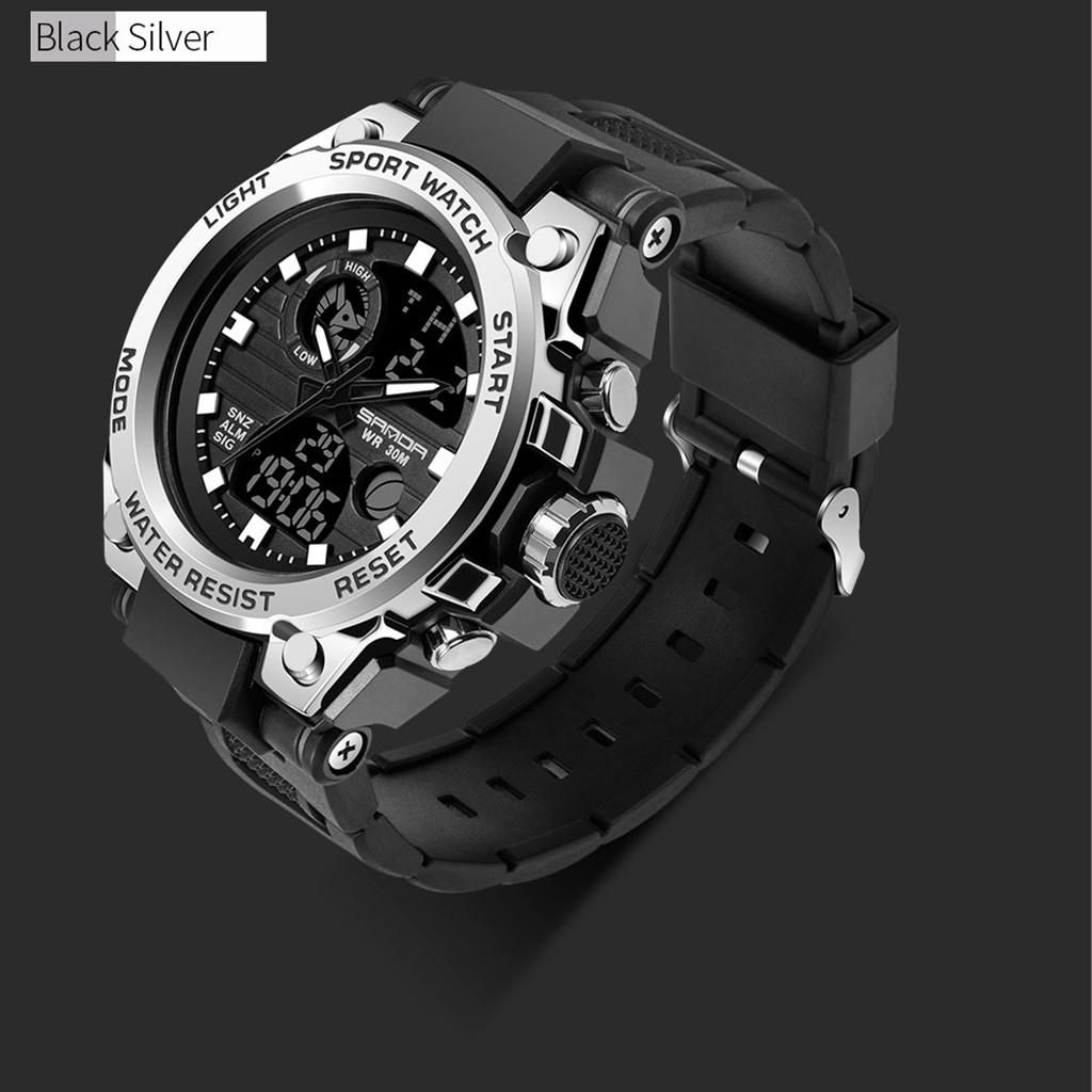 Sanda Men Sport Watch Dual Display Analog Digital LED Electronic Wrist Watches