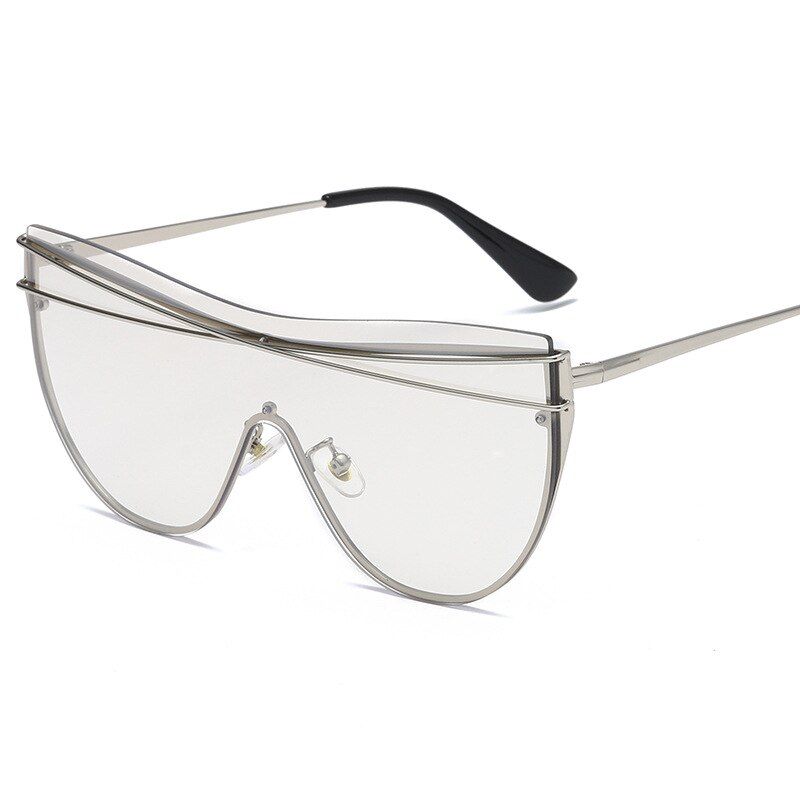 5Fashion Oversized Cat Eye Sunglasses Women Luxury Metal One Piece Rimless Frame Sun Glasses Female Male Eyewear Shades UV400