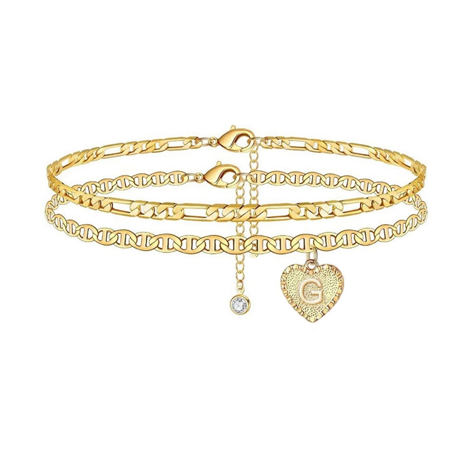 Ankle Brelets Delicate Heart 26 Initial Layered Anklets