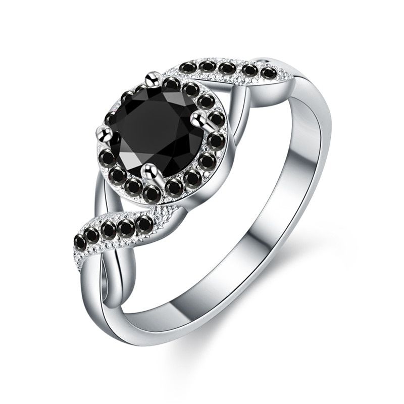 MDEAN Black Gold Color Engagement Ring for Women AAA Black Zircon Cubic Elegant Rings Female Wedding Jewelry Size6 7 8 9 10