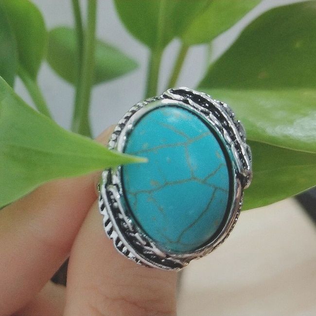 Charming Three Stone Ring Boho Vintage Blue Turquoises Finger Ring For Women Jewelry 2019  Gift Z5Q692