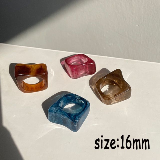 New Colorful Transparent Acrylic Rhinestone Resin Set Ring Geometry Open Rings for Women Girls Party Jewelry HUANZHI 2021