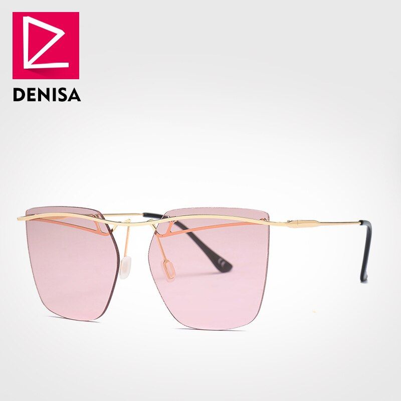 Pink Sun GlassesDENISA Yellow Square Rimless Sunglasses Men Women 2021 Fashion Trendy Blue Sun Glasses Girls UV400 lunette soleil homme G22077