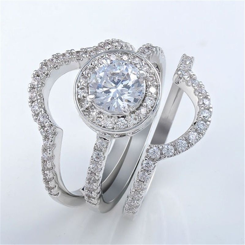3pcs/Set  Luxury Crystal Zircon Rings Set For Women Accessories Set Wedding Engagement Ring Female Fashion Jewelry Gift