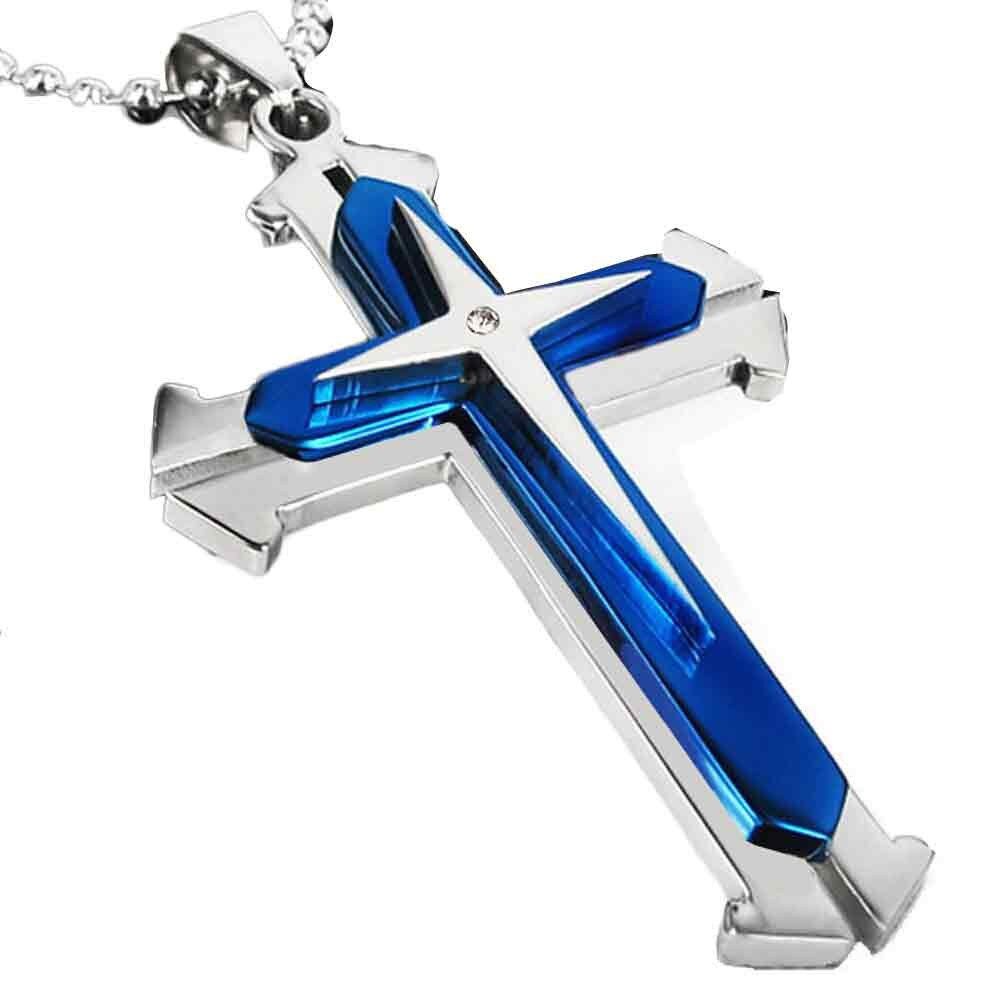 Mens Necklace Pendant Stainless Steel Chain 3 Layer Knight Cross Pendant Hip-hop Chain Necklaces for Men Jewelry Unisex Gifts
