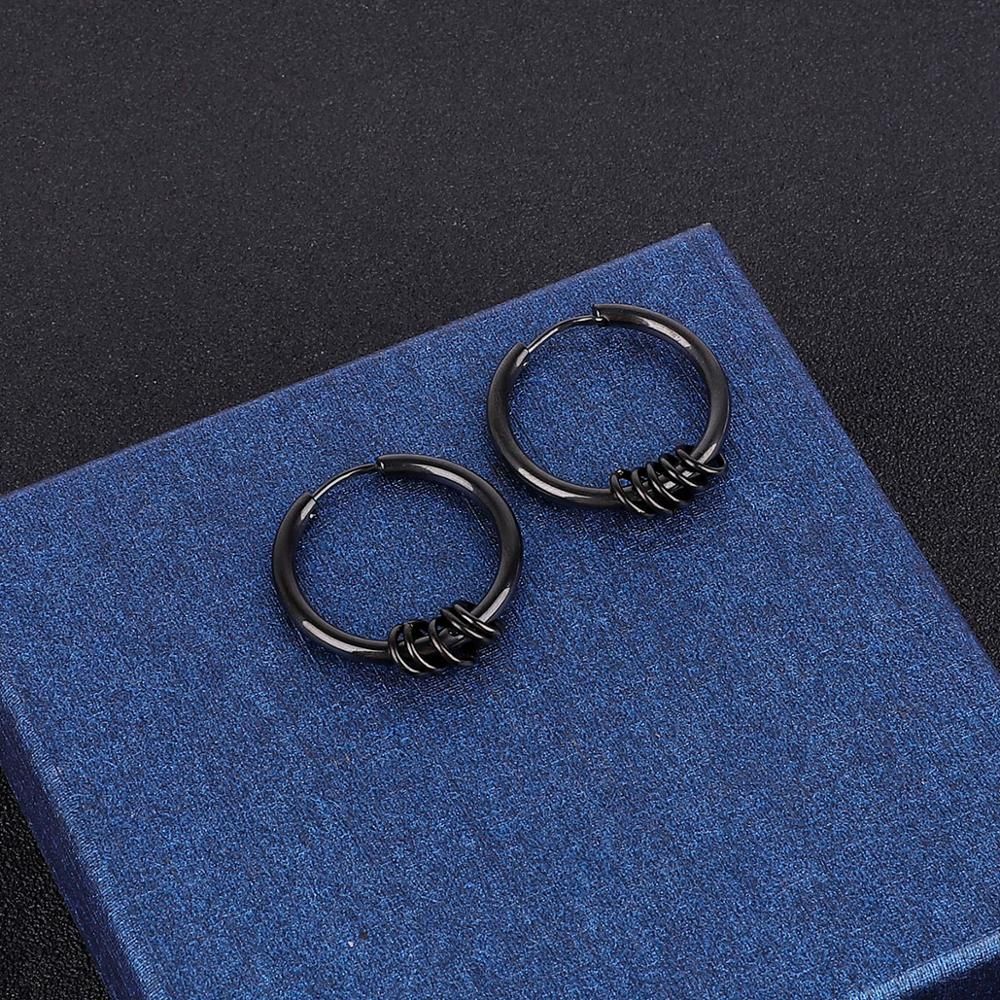 1pc Gold Black Silver Color Fashion Hip-hop Hipster Rock Punk Gothic Titanium Steel Ear Stud Circle Hoop Earrings For Women Men