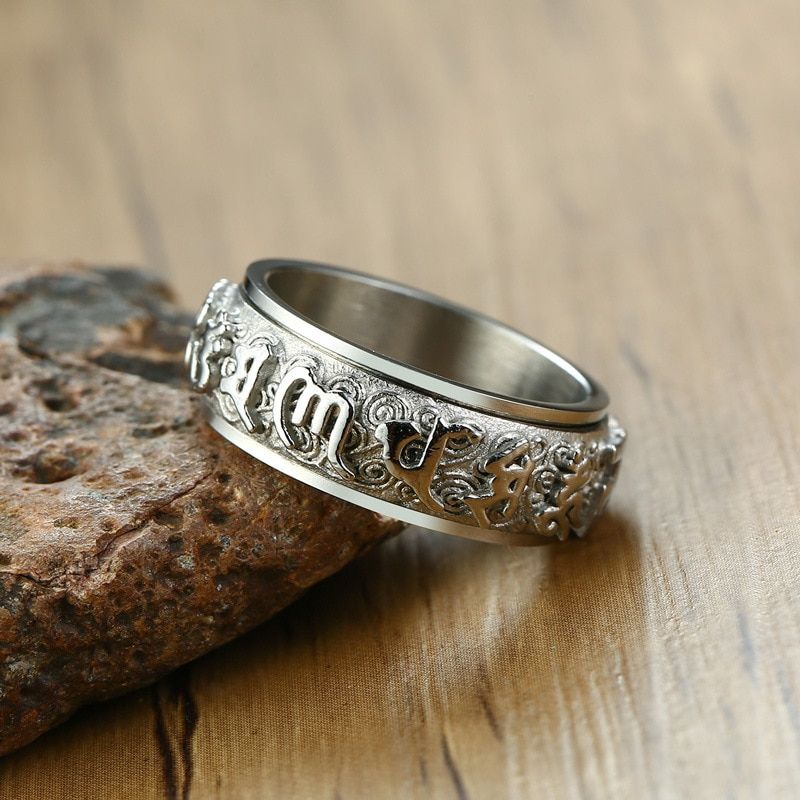 Mling Rotatable Swastika Rings Men Spinner Stainless Steel Rings for Women Male Band Religious Buddhism Lucky Jewelry Size 6-13