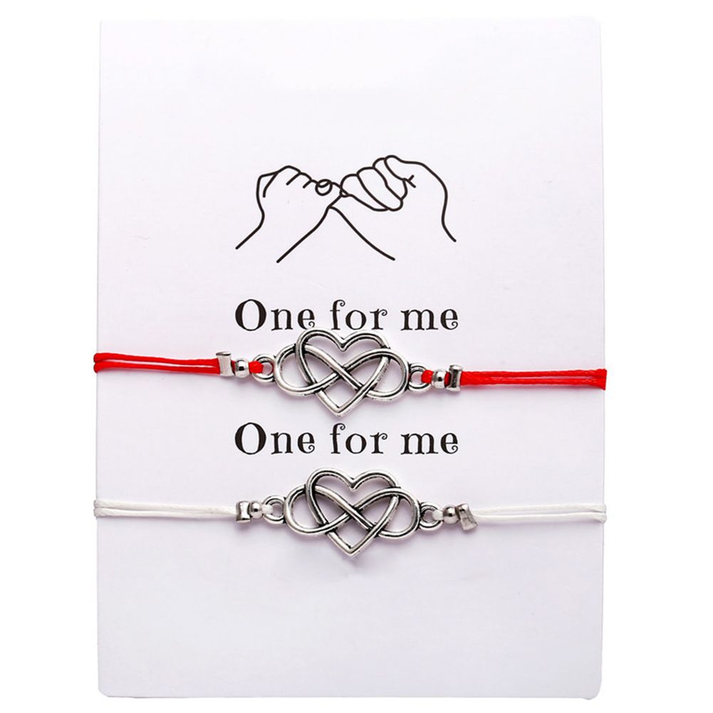 2Pcs/Set Unisex Interlocking Heart Couple Bracelet Bangle Jewelry with Card