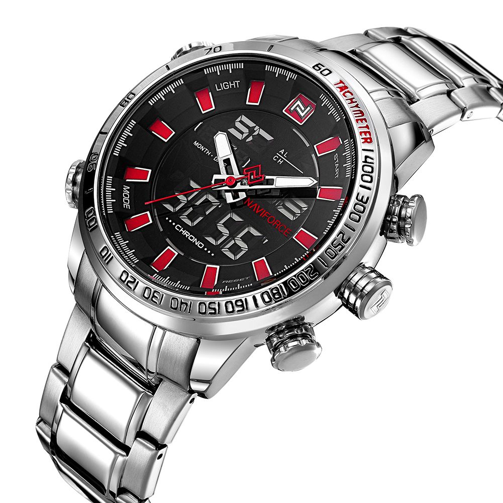 Naviforce Men Quartz Digital Watch Calendar nous Waterproof Stainless Steel Sports Wristwatch