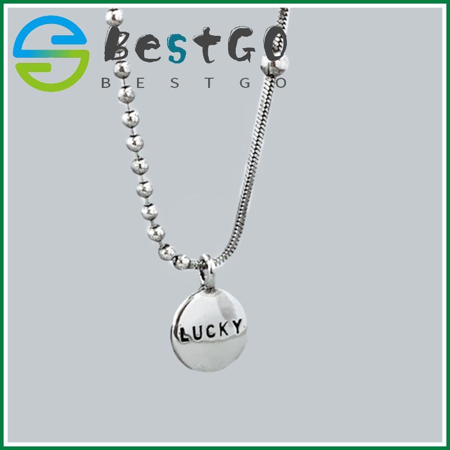 Lucky Letter Necklace Female Korean Temperament Retro Glossy Round Beanie Pendant Collarbone Chain Tide Build Jewelry