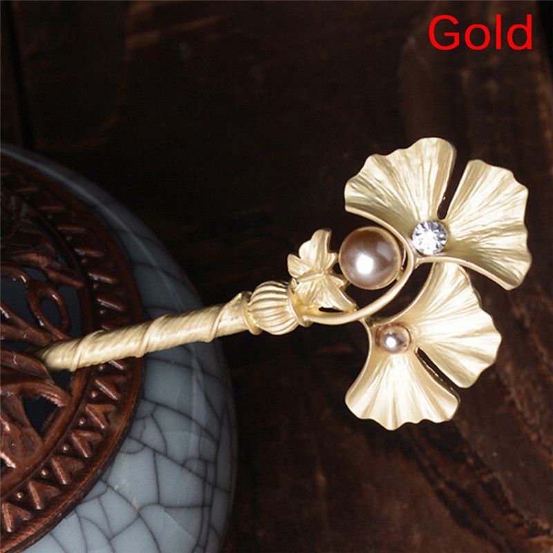 Fashion Golden Wedding Bridal Pearl Flower Leaves Hair Sticks Crystal Hair Pins