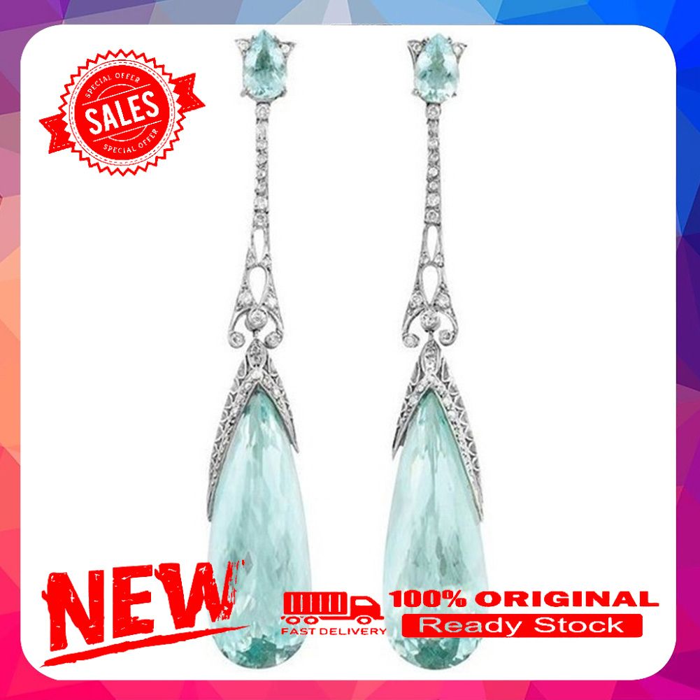 Elegant Women Faux Aquamarine Dangle Ear Stud Earrings Wedding Jewelry Gift
