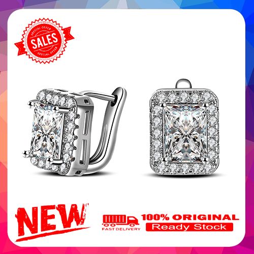 Women Elegant Square Rhinestone Ear Stud Cuff Clip Earrings Party Prom Jewelry