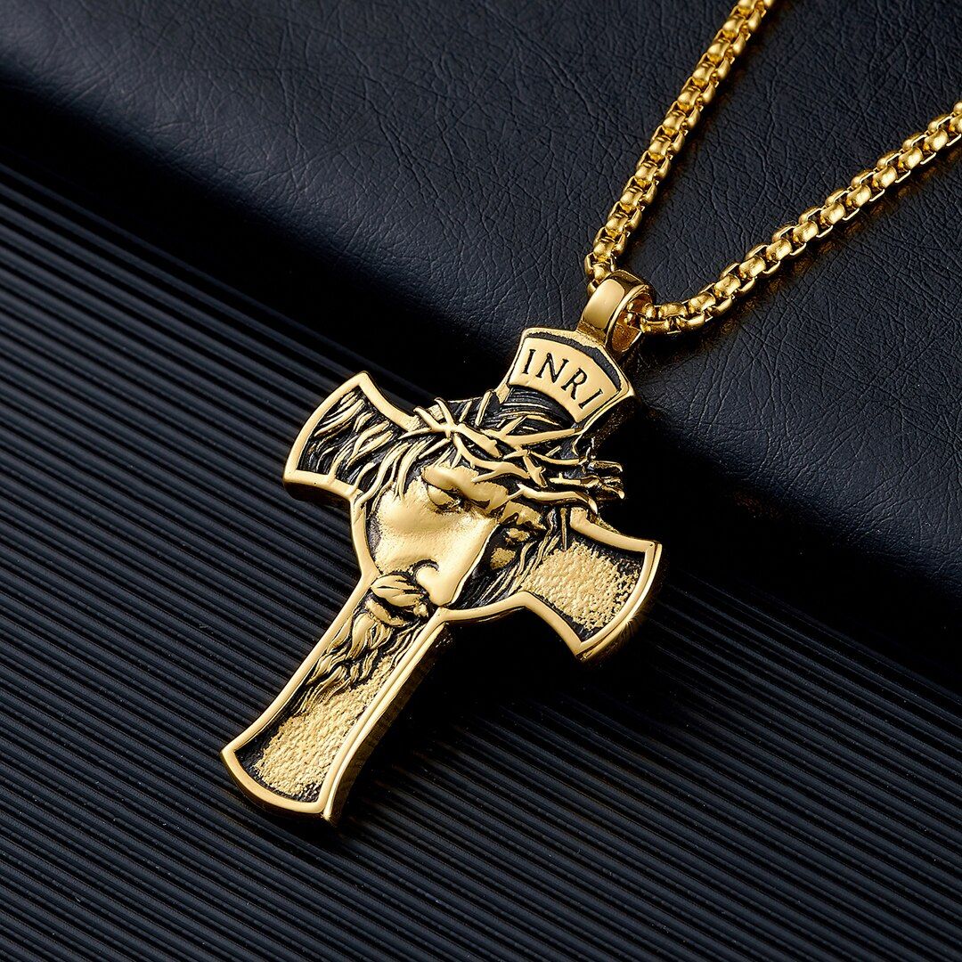 WENDYFO High Quality Stainless Steel Cross Necklaces For Men Casual INRI Male Religious Charm Jewelry JESUS Necklaces & Pendant