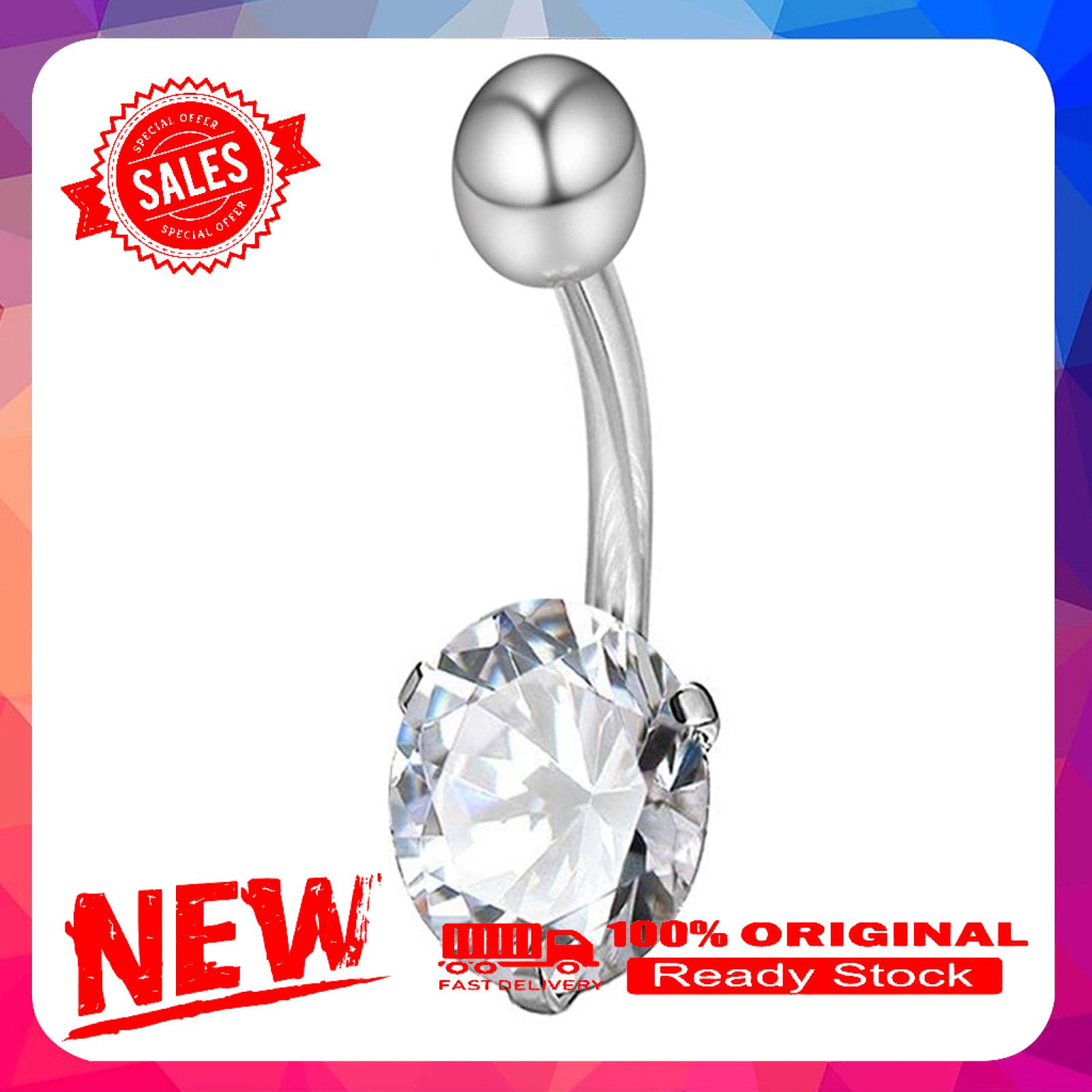 Navel Ring Cubic Zircon Charming Stainless Steel Belly Button Body Piercing Jewelry for Women