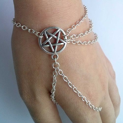 Bluelans Women Fahsion Wiccan Pentagram Pentacle Decorated Chain Bracelet Jewelry