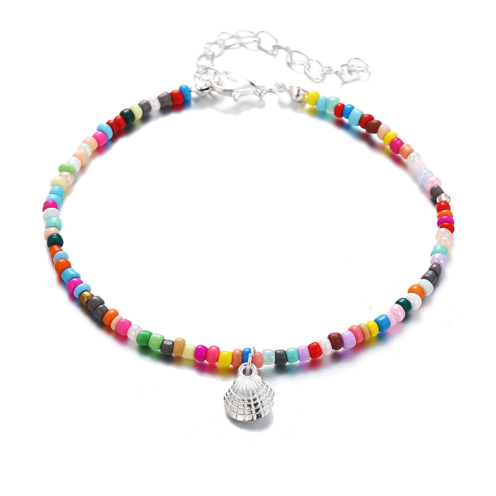 Boho Ankle Brelet Bohemian Scallop Shape Pendant Colorful Beads Anklet