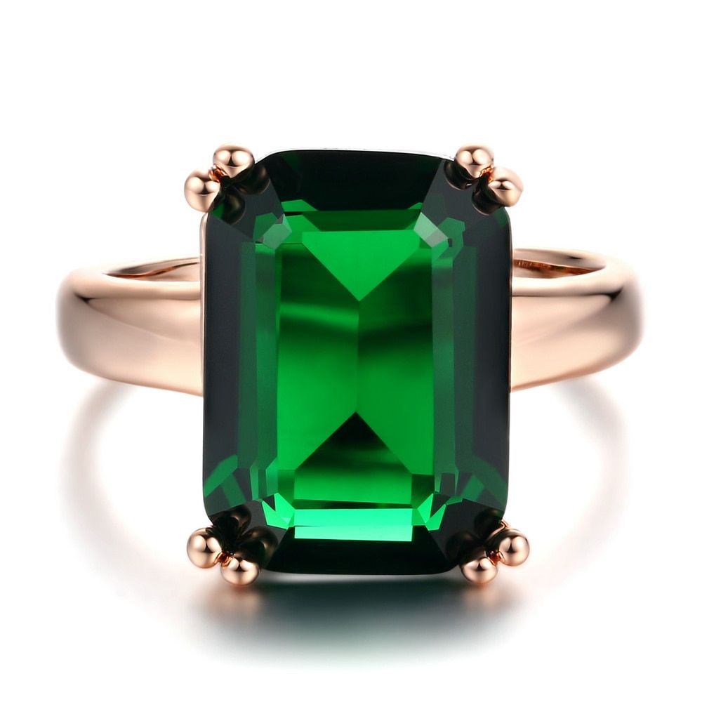 New Rose Gold Color Ring Fashion Red/Green Big Square Crystal Wedding Jewelry For Women HotSale R700 R701