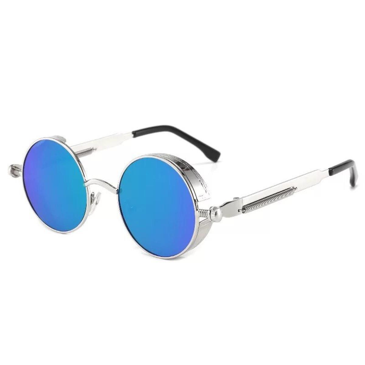 COLOR-25Men And Women Classic Steampunk Sunglasses Men And Women Sunglasses Luxury Brand Retro Round Sunglasses Metal Glasses Retro