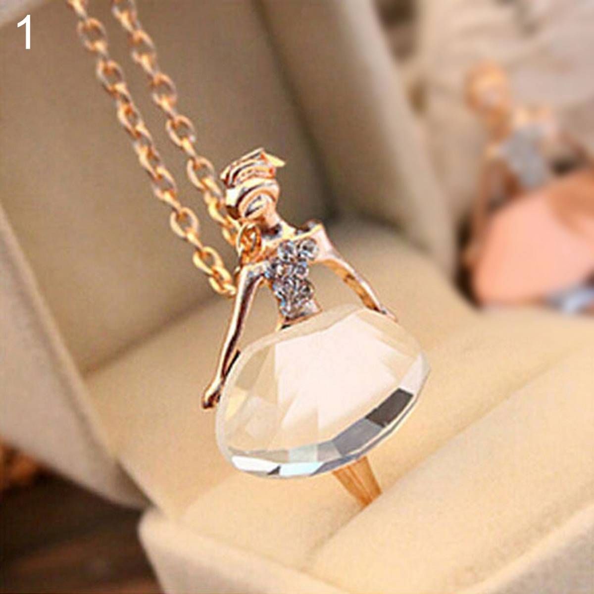 Women Rhinestone Ballet Girl Pendant Sweater Chain Jewelry