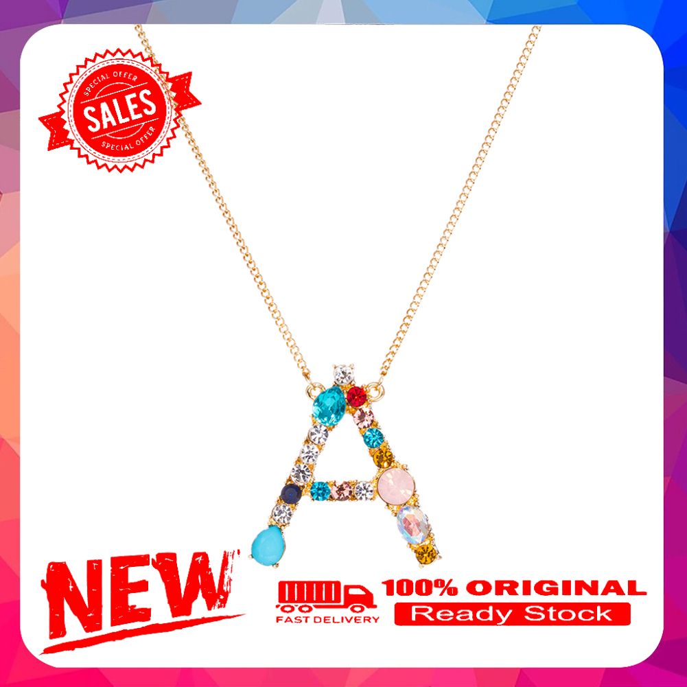 A-Z Capital Letter Pendant Colorful Rhinestone Inlaid Women Necklace Jewelry