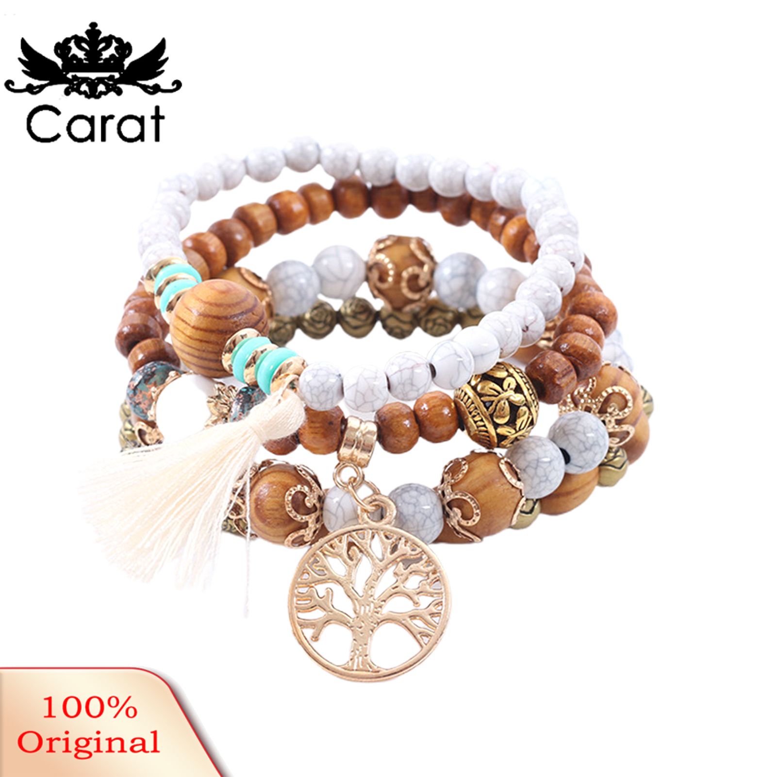 4Pcs Unisex Fashion Wooden Beads Tassel Strand Bangle Bracelet Jewelry Gift