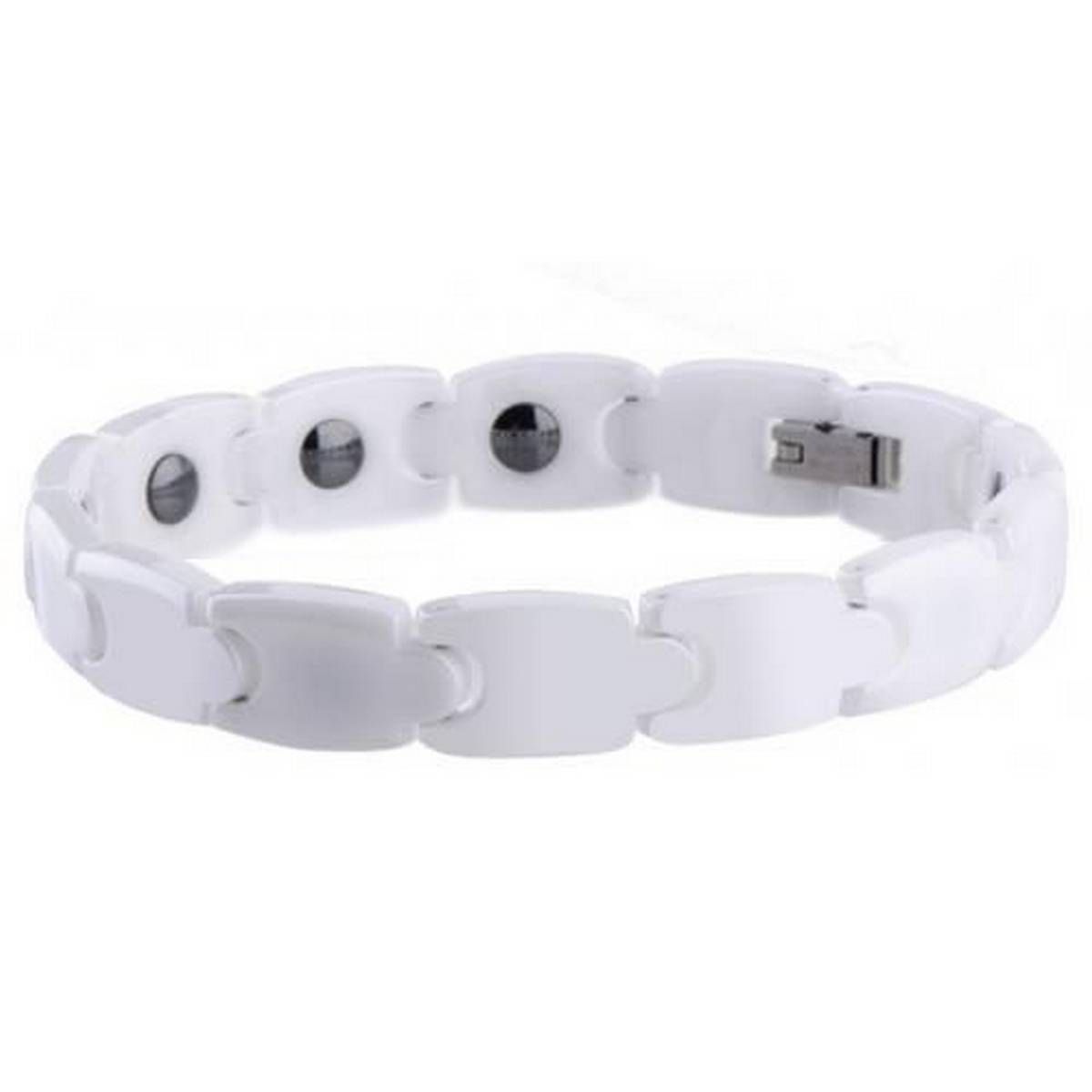 Boniskiss Mens 11MM Wide Ceramic Magnetic Bracelet Link Wristband Polished White