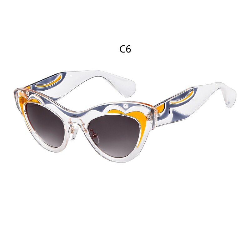 c6 gray lensFashion cat eye Sunglasses Women Brand Designer Vintage Female Ladies leopard Sun Glasses printing transparent frame oculos