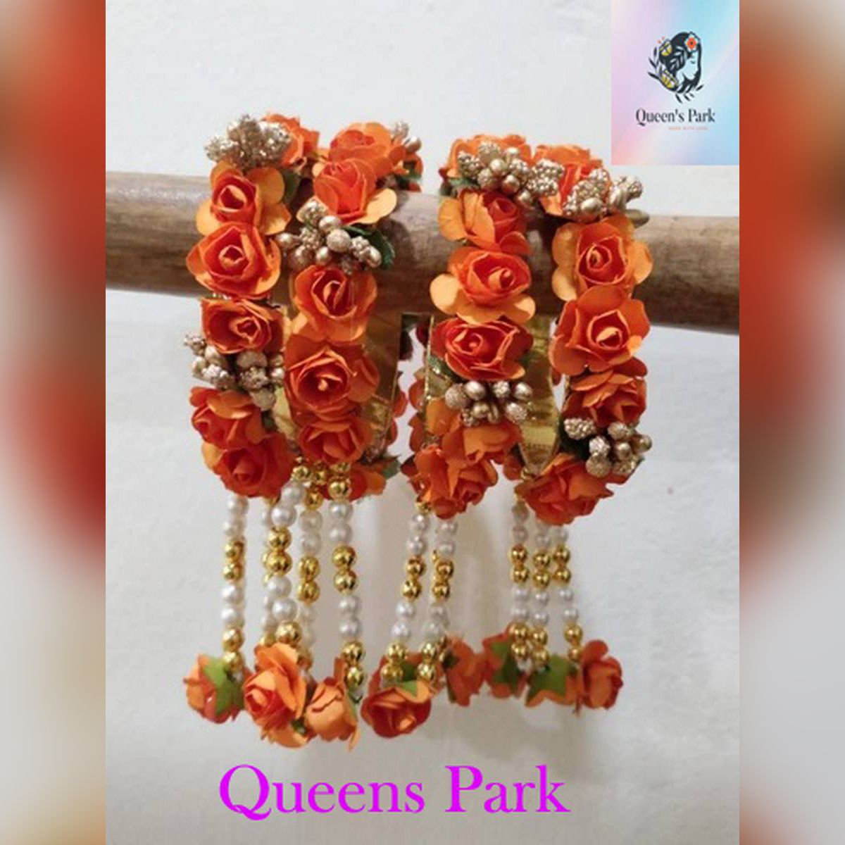Orange Color Artificial Flower Bridal  Kalira Set 1 pair