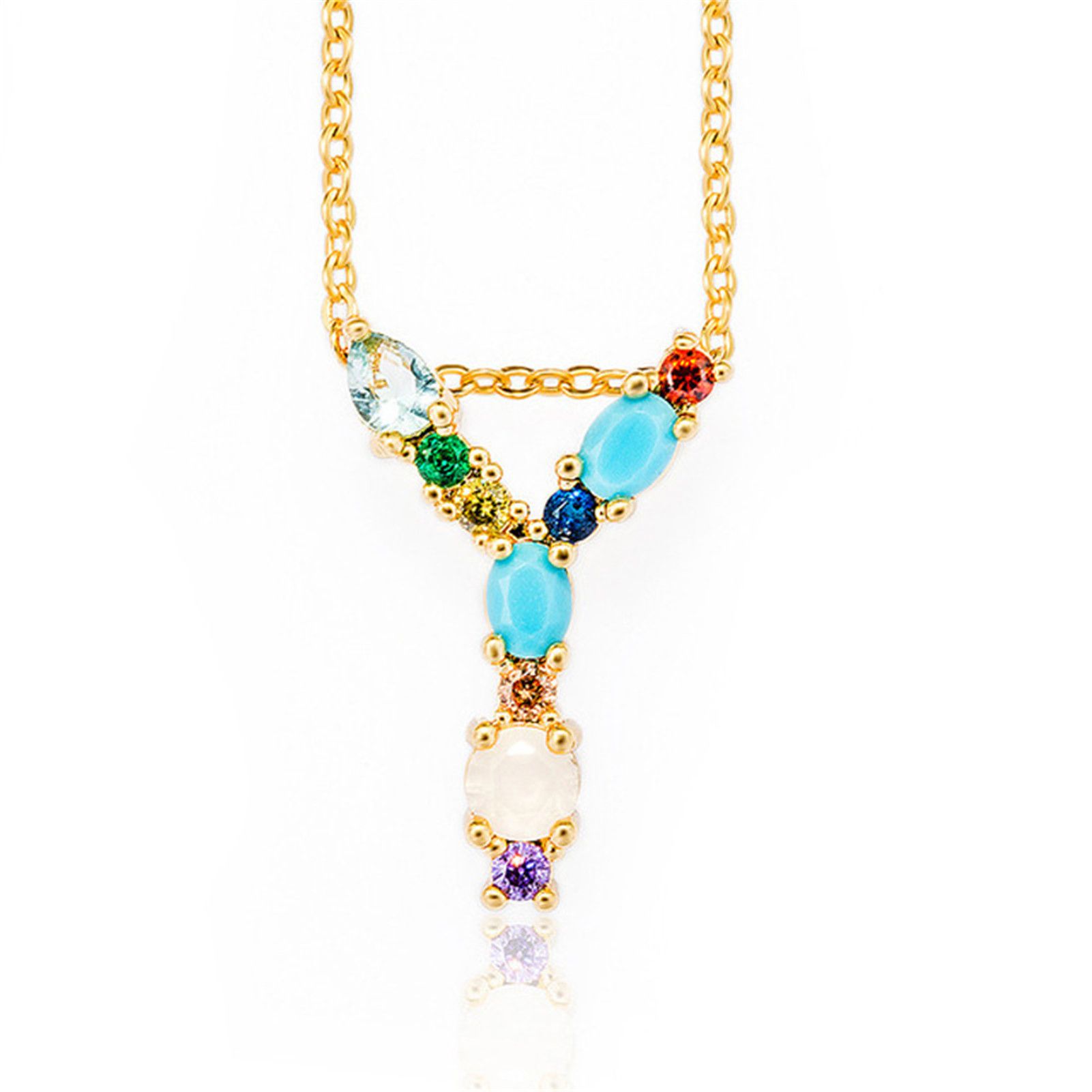 A-Z 26 English Letter Necklace Rhinestone Inlaid Pendant