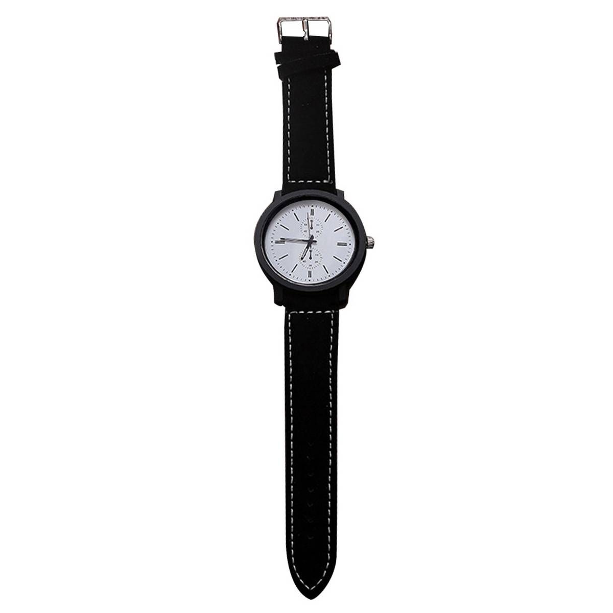 Men Women Sub-dial Decor Analog Faux Leather Band Quartz Wrist Watch Couple Gift