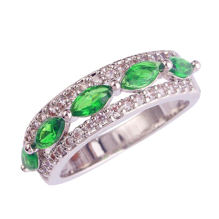 lingmei Big Promotion Fashion  Women Jewelry Marquise Cut Green & White CZ Silver ColorRing Size 6-9 10 11 Wholesale