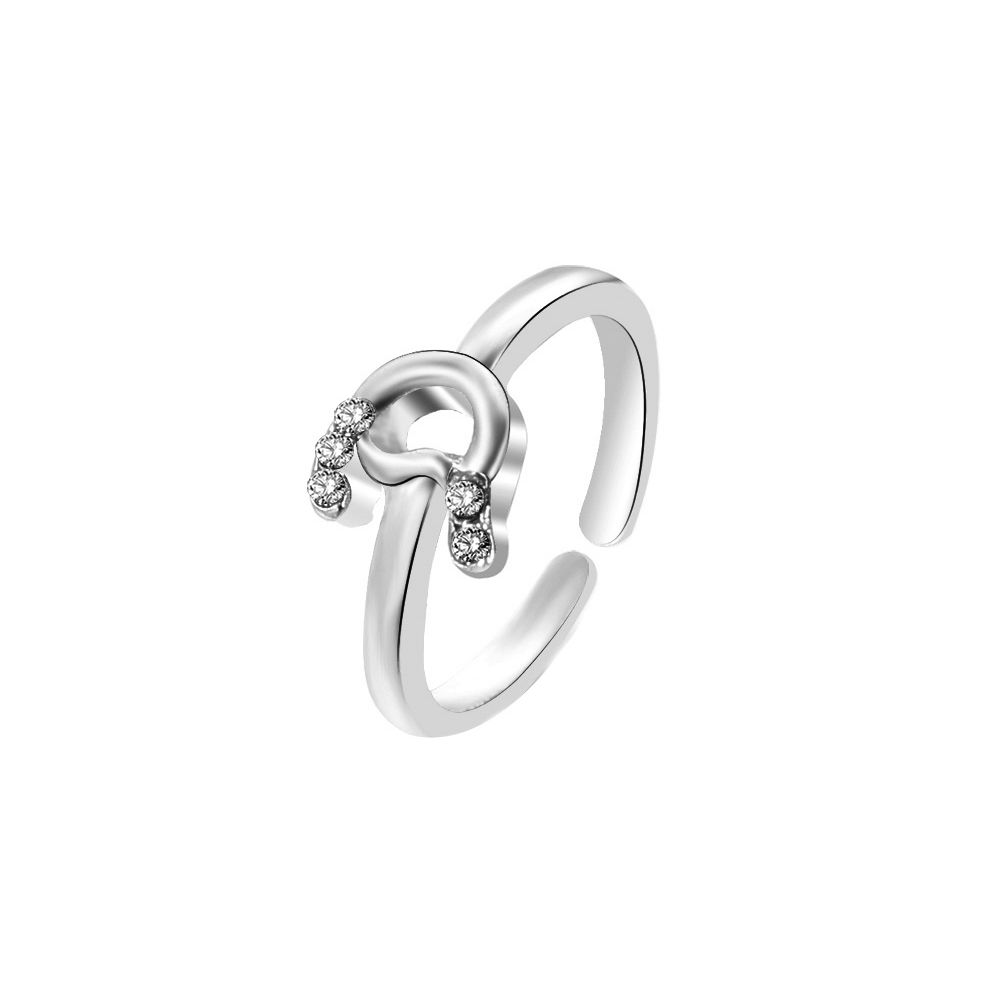 Fashion Women Simple A to Z English Alphabet Letter Rhinestone Open Ring Jewelry