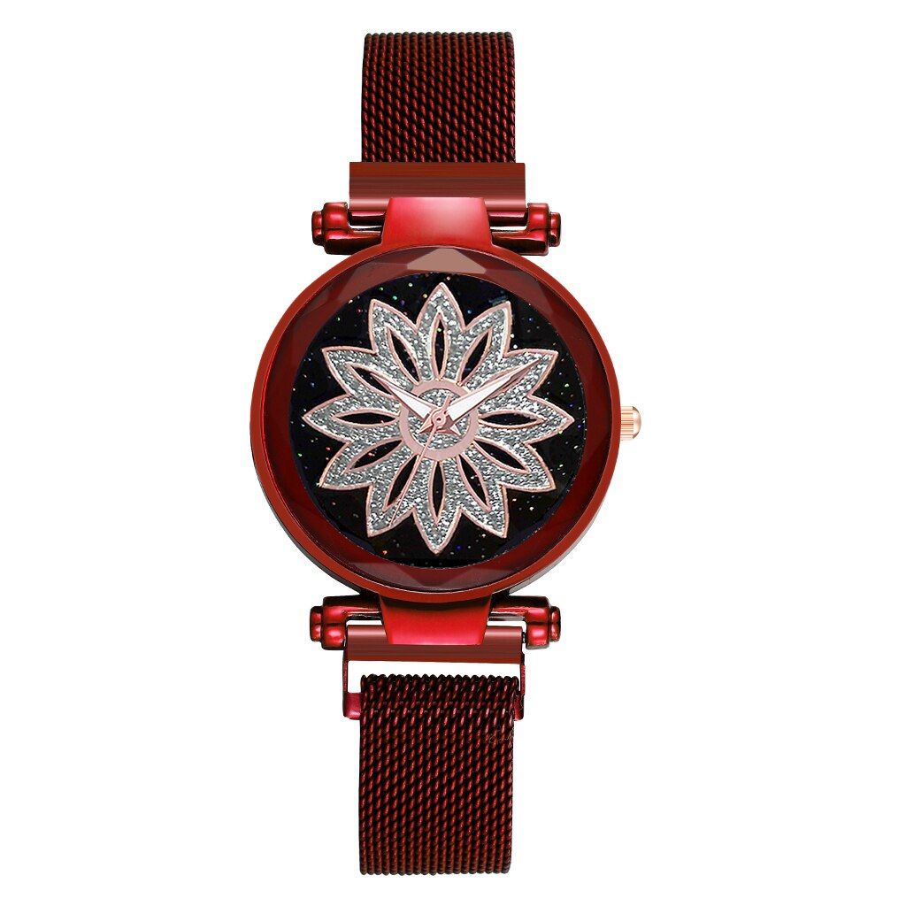 Relogio Feminino Magnet  Design Women Flower Rhinestone Wrist Watch Ladies Luxury Casual Rose Gold Steel Quartz Watch Clock
