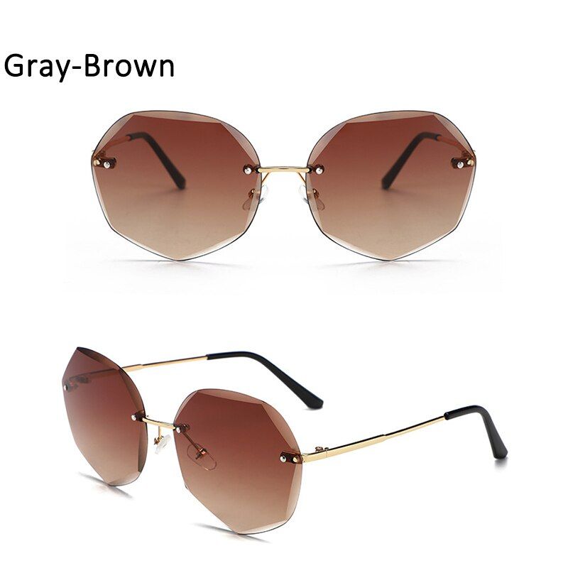 BrownImwete Irregular Rimless Women Sunglasses Oversized Anti-glare Polygonal lens Female glasses Highlight Sun Shade for Women UV400