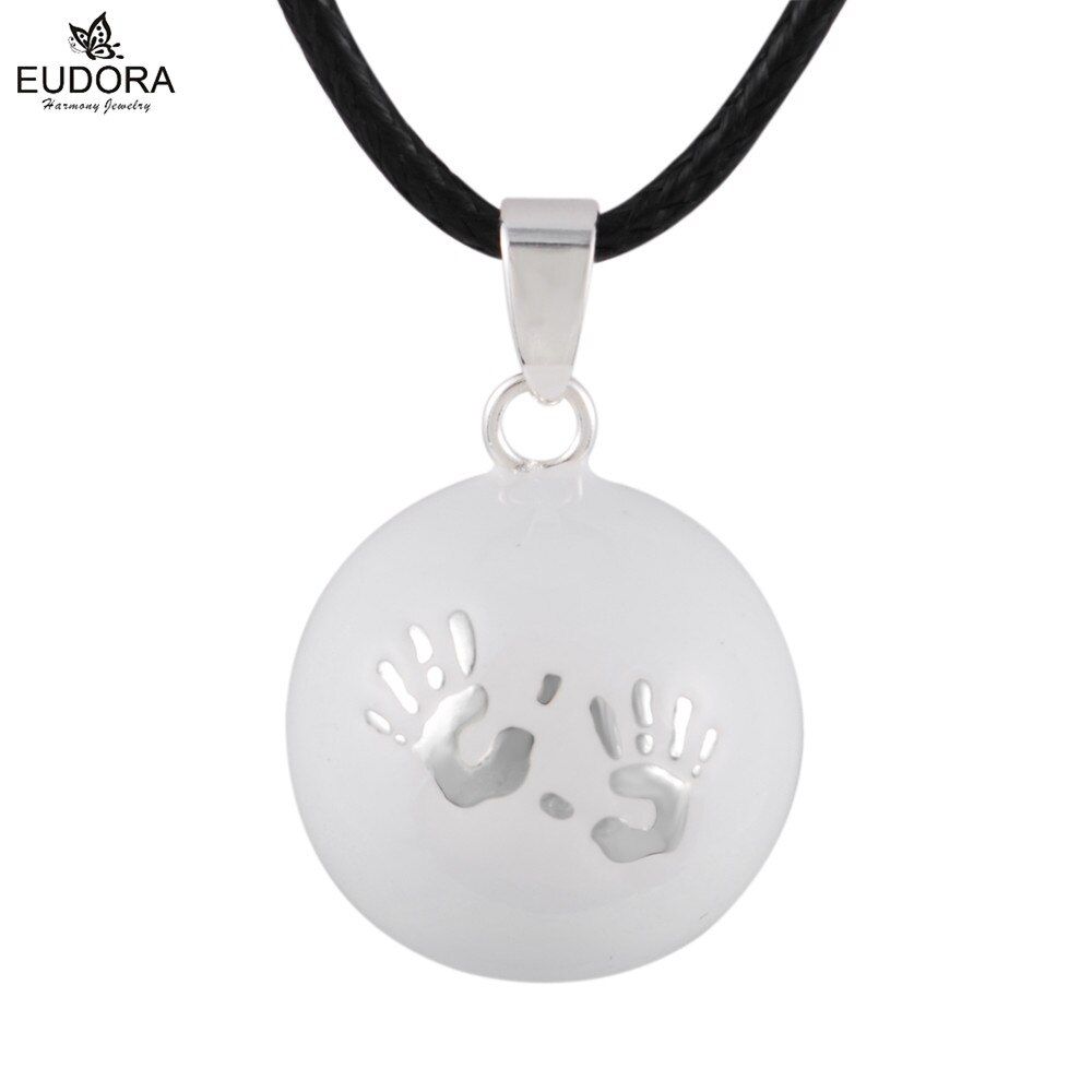 Eudora Baby hands footprint Chime Ball Pendant Necklace Pregnant Ball Angel Caller Pendant For Women MOM Best Gift
