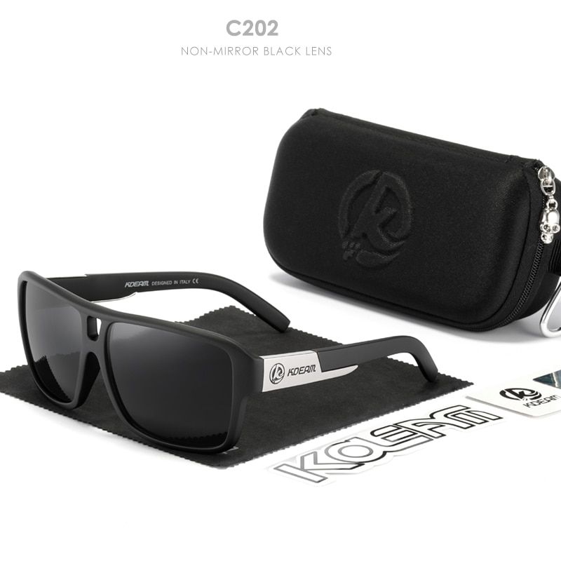 KDEAM Jam Lifestyle Men's larized Sunglasses Square Oversized Flash Mirror Sun Glasses Hard Box Included-C202 Black-Zipper Case